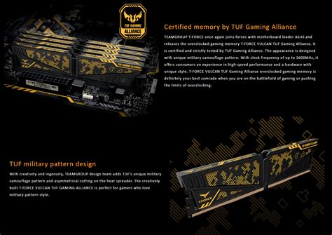 Team Group VULCAN TUF 32GB 2x16GB 3600MHz Gaming Alliance DDR4 GAMING