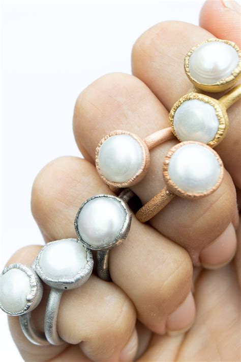 Pearl Ring Pearl Stacking Ring Freshwater Pearl Ring Etsy Pearl