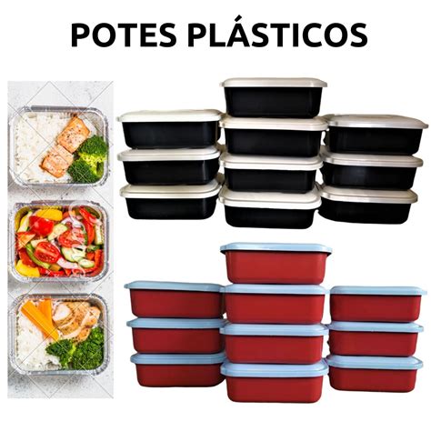 Kit Econ Mico Conjunto Potes Marmitas Fitness Fit Semana Mantimento