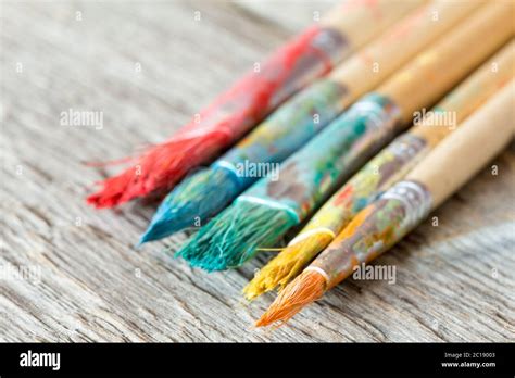 Dirty Paint Brushes Close Up Stock Photo Alamy