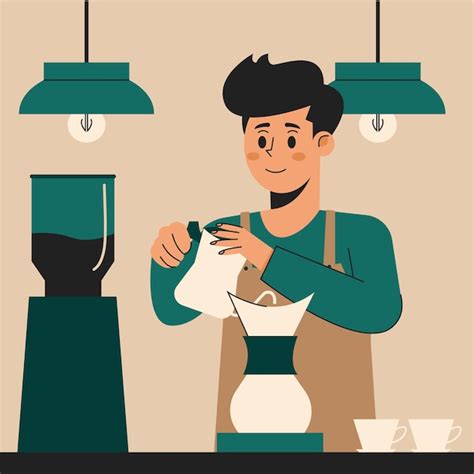 Premium Vector Male Barista Making Coffee Vector Illustration