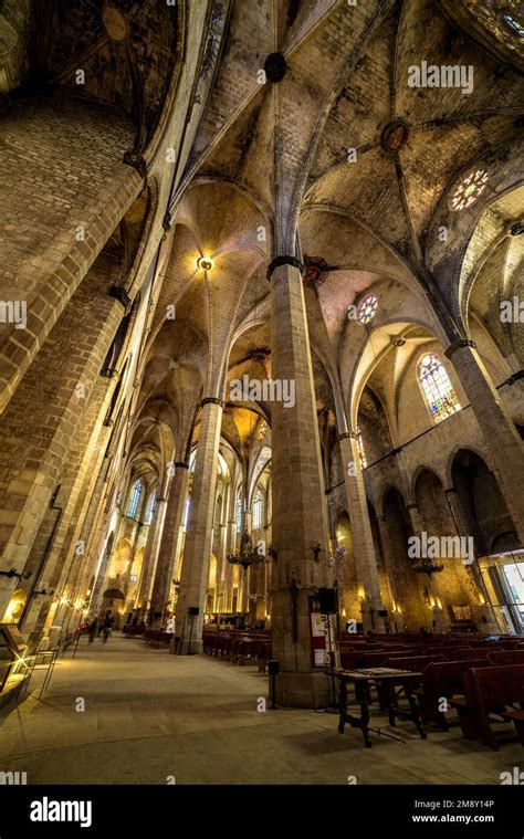 Interior of the Gothic Basilica of Santa Maria del Mar (Barcelona, Catalonia, Spain) ESP ...