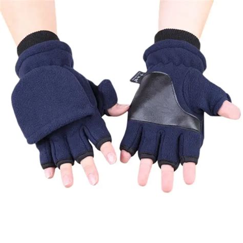 Women Men Winter Polar Fleece Half Finger Flip Gloves Double Layer