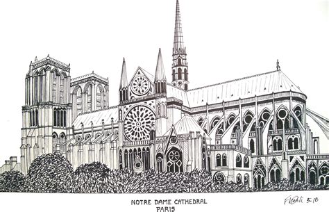 Notre Dame Cathedral Paris Pen And Ink Drawing By Frederic Kohli Of The Historic Notre Dame