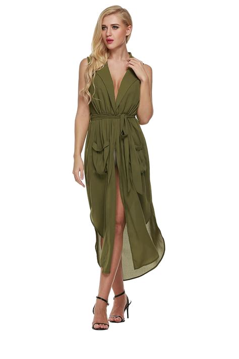 Zeagoo Damen V Ausschnitt Strandtunika Sommerkleid Chiffonkleid