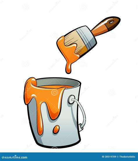 Cartoon Orange Color Paint In A Paint Bucket Painting With Paint Royalty Free Stock Images ...