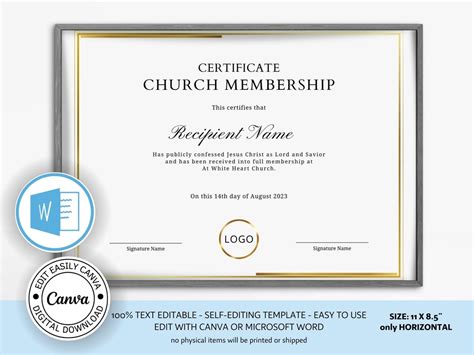 Editable Church Membership Certificate Welcoming You To Our Etsy