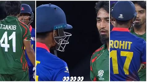 Bangladesh Vs Nepal Verbal Spat Physical Contact Between Tanzim Sakib Hasan And Rohit Paudel