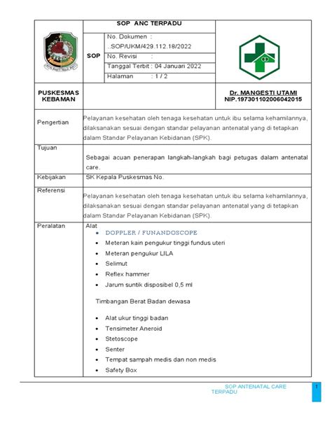 Sop Anc Terpadu Pdf