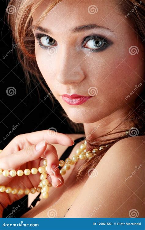 Woman With A Pearl Necklace Stock Image Image