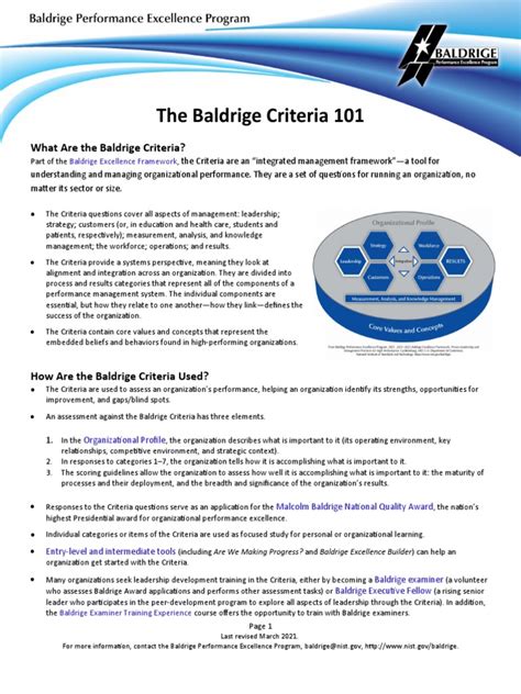 Baldrige Criteria 101 | PDF