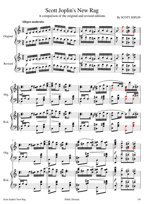 Scott Joplins New Rag Comparison Of Versions Sheet Music For Piano Piano Duo