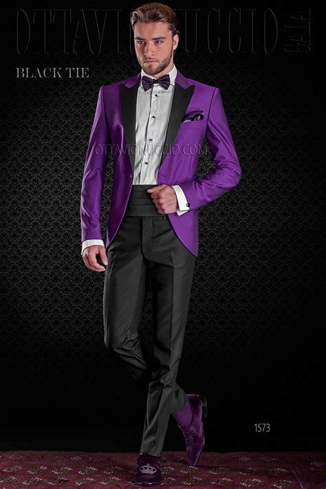 Black And Purple Peak Lapel Italian Tuxedo Tuxedo Wedding Groom