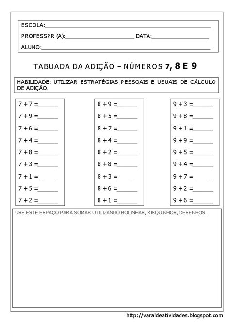 TABUADA DA ADIÇÃO ATIVIDADES O OBJETIVO DE ESTIMULAR O EDUCANDO A