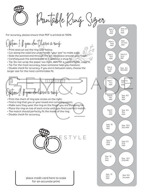 Printable Ring Sizer Ring Size Chart Measure Ring Size Sizing Guide Chart Ring Size Chart