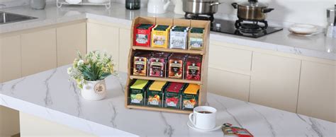 Bamboo Tea Bag Organizer Storage Holder For Tea Bags Stackable Wooden 3