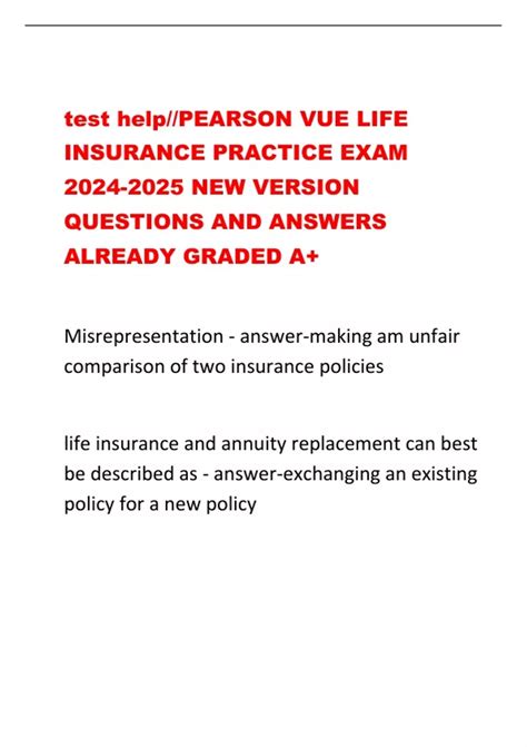 Test Help PEARSON VUE LIFE INSURANCE PRACTICE EXAM NEW VERSION