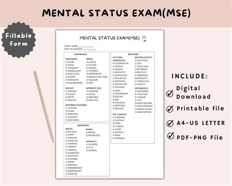 Mental Status Exam Mse Fillable Mental Health Assessment Tool Intake