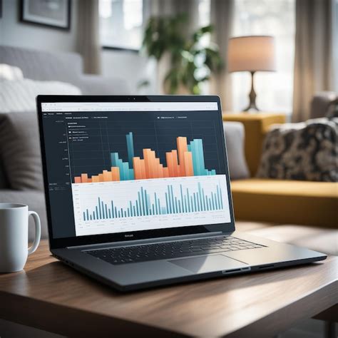 D Rendering Of Computer Laptop With Graph And Chart On The Table In