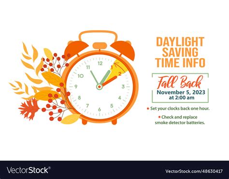 Fall Back Daylight Saving Time Ends 5 November Vector Image