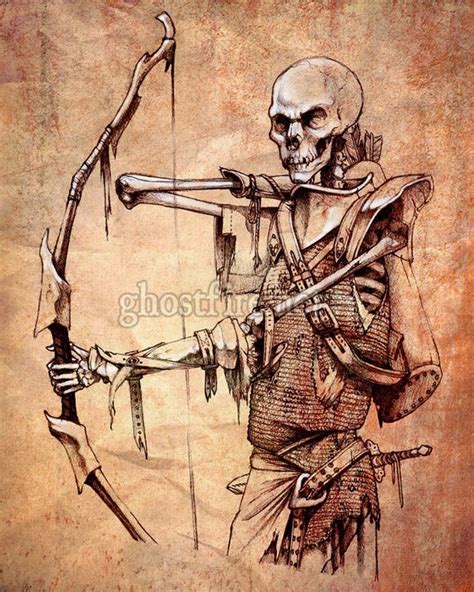 Necromancer Fantasy Undead Skeleton Archer Art Print 8 x