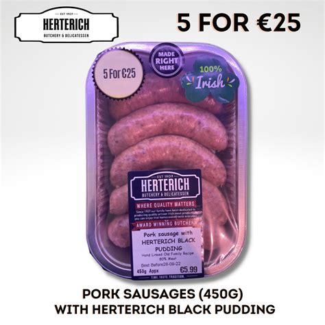 Herterich Pork Sausages With Herterich Black Pudding 450g Herterich Traditional Irish Online