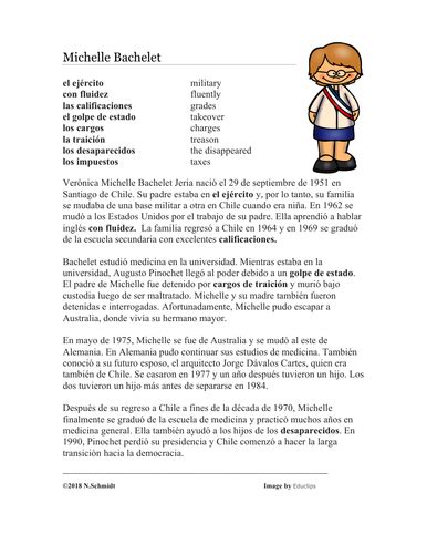 Michelle Bachelet Biografía: Spanish Biography on President of Chile | Teaching Resources