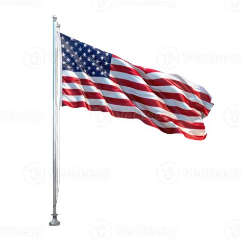 American Usa Flag Waving On Pole Transparent Background 46595779 Png