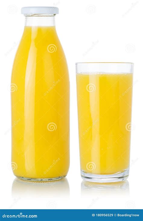 Orange Fruit Juice Smoothie Drink In A Bottle And Glass Isolated On