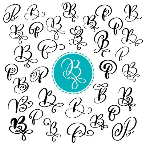 Set of Hand drawn vector calligraphy letter B. Script font. Isolated ...