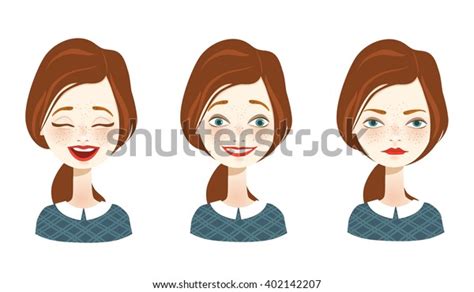 Woman Different Facial Expressions Set Vector Stock Vector Royalty