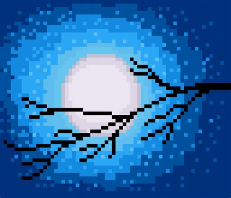 8 Bit Pixel Scenery Moon At Night In Pixel Art Vector Illustration