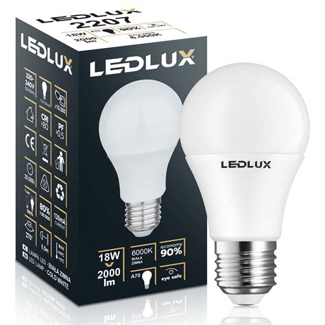 Żarówka LED E27 18W 130W SMD 6000K zimna Premium LEDLUX nie mruga