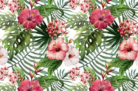 Set Of Tropical Floral Patterns By Watercolor Gallery On Creative