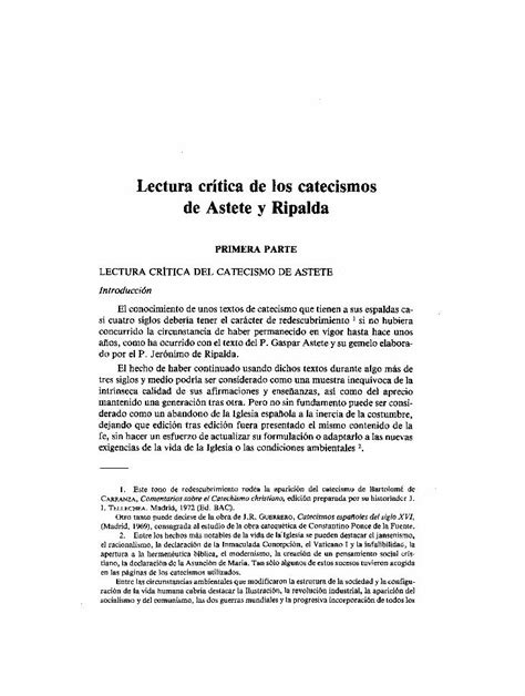 Pdf Lectura Cr Tica De Los Catecismos De Astete Y