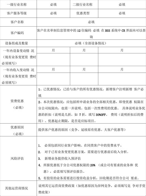 资费优惠申请表word文档免费下载亿佰文档网