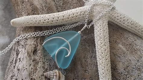 Handmade In Hawaii Wire Wrapped Ocean Wave Blue Sea Glass Etsy