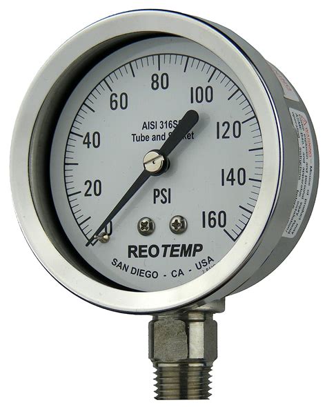 Reotemp Pr25s1a4p19 Heavy Duty Repairable Pressure Gauge Dry Filled Stainless Steel 316 Wetted