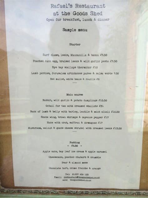 Menu at The Goods Shed restaurant, Canterbury, Station Rd W