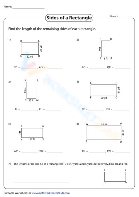 Sides Of A Rectangle Worksheet