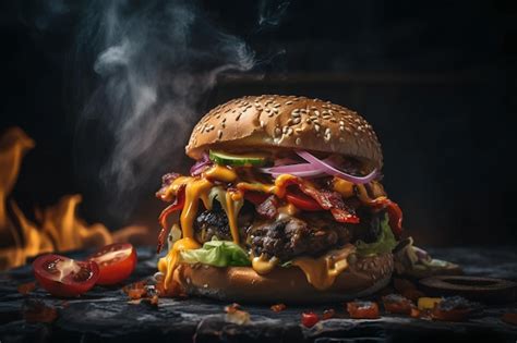 Premium AI Image An Irresistibly Juicy Burger Stacked With Melted Cheese