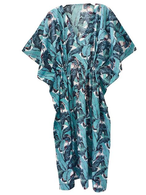 Pure Cotton Caftan Indian Banana Leaf Printed Long Kaftan Beach