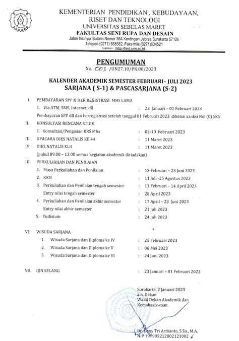 Kalender Akademik Fakultas Seni Rupa Dan Desain