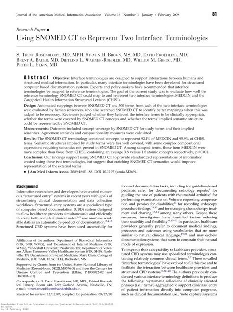 PDF Using SNOMED CT To Represent Two Interface Terminologies