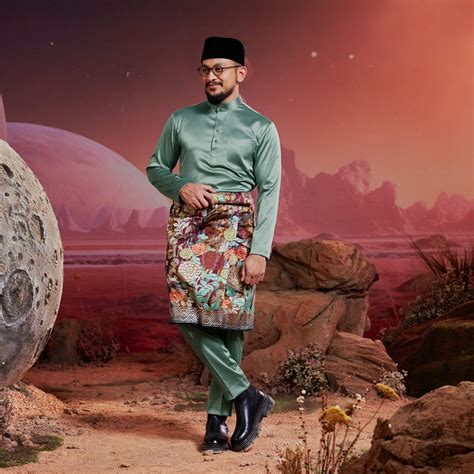 Baju Melayu Dewasa Slim Fit Dusty Green Bulan Bintang Malaysia