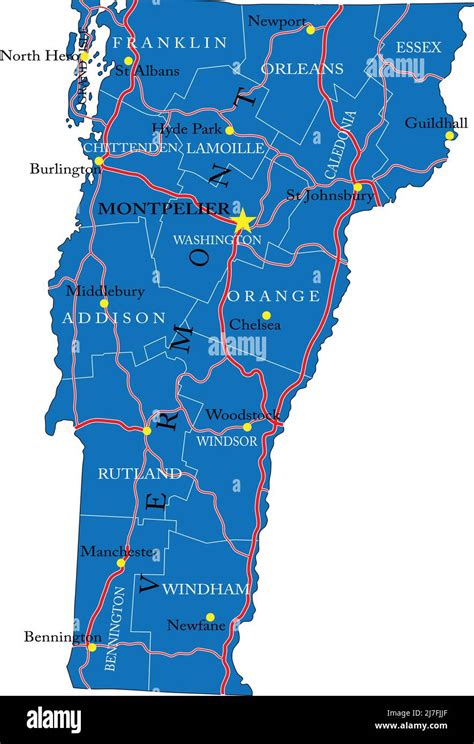 Mapa Detallado Del Estado De Vermont En Formato Vectorial Con