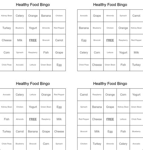 Healthy Foods Bingo Cards Wordmint