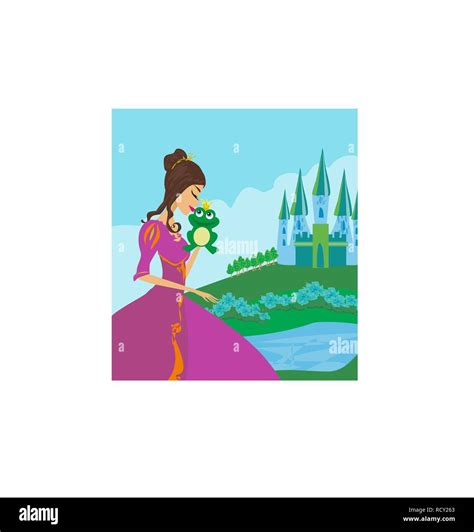 Beautiful Young Princess Kissing A Big Frog Stock Vector Image And Art