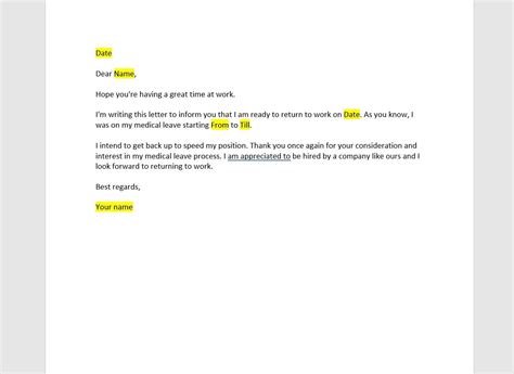 Return To Work Letter Return To Work Letter Template Work Letter