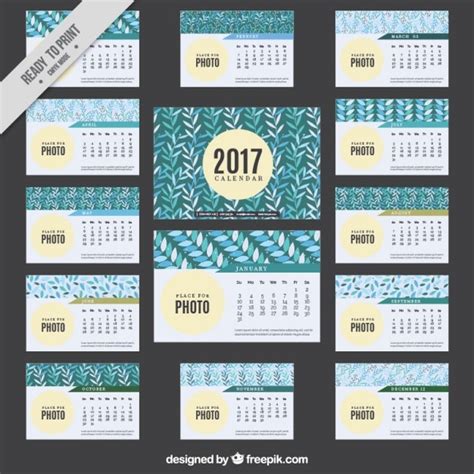 Premium Vector 2017 Calendar With Decorative Leaves